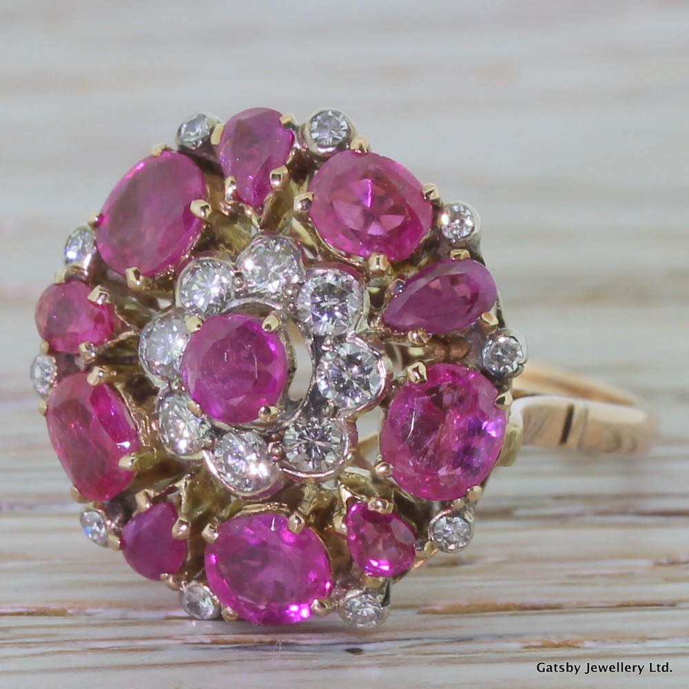 Mid Century 2.75 Carat Ruby & Diamond Cocktail Ring, circa 1955

