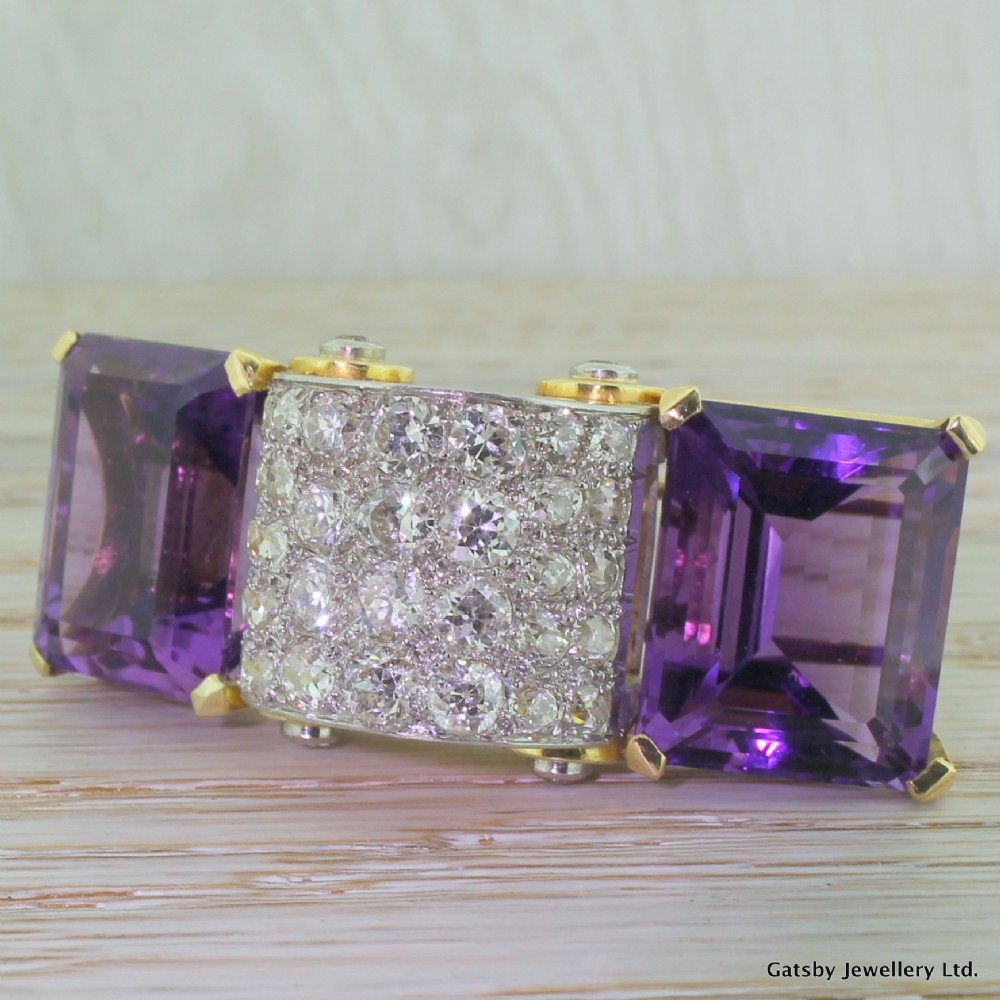 HENNELL 6.00 Carat Old Cut Diamond & Amethyst Brooch, circa 1925
