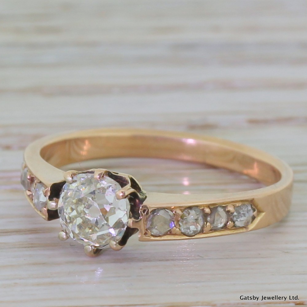 Victorian 0.75 Carat Old Cut Diamond Rose Gold Engagement Ring, circa 1900
