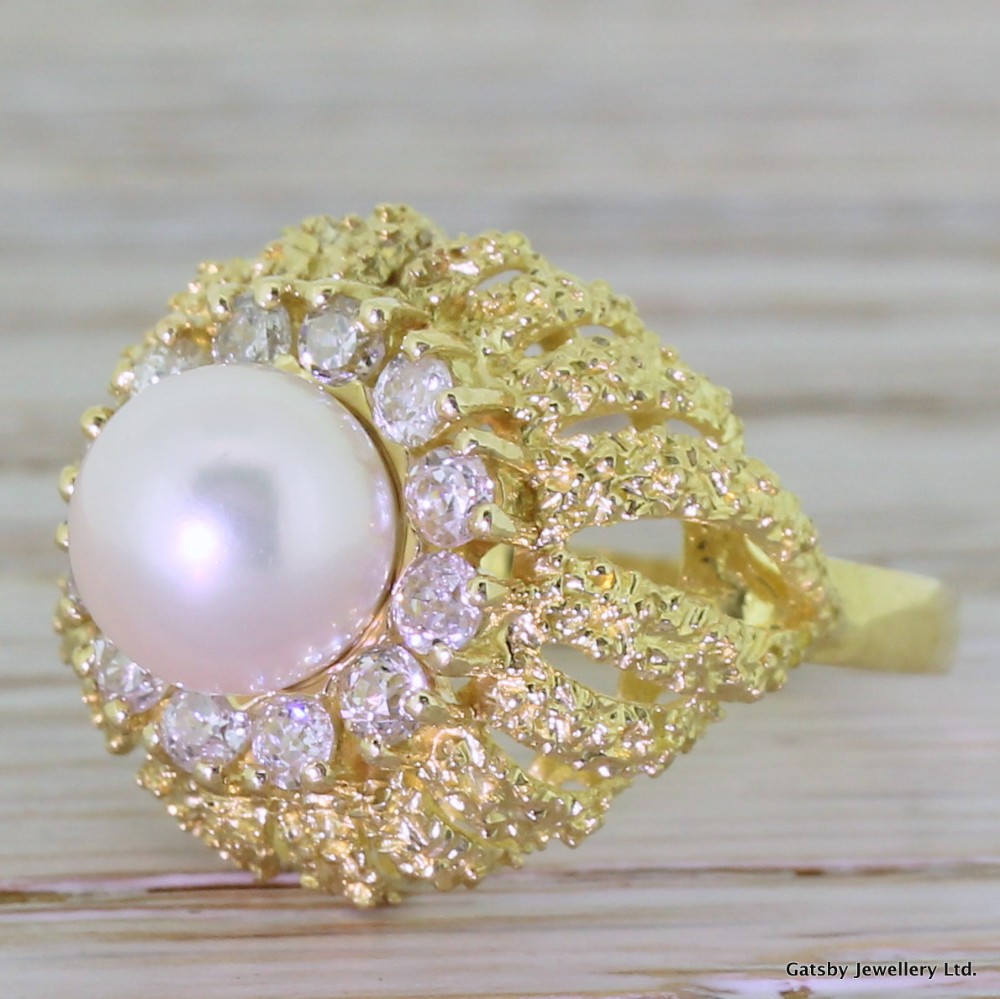 Art Deco Pearl & Old Cut Diamond 