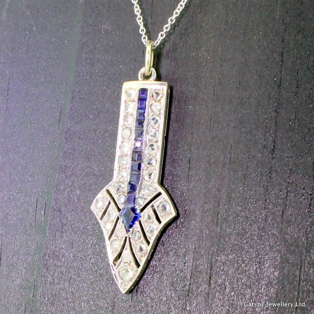 Art Deco 0.60 Carat Rose Cut Diamond & 0.25 Carat Sapphire Pendant, circa 1915
