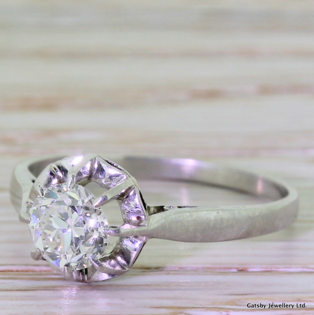 Art Deco 0.70 Carat Old European Cut Diamond Engagement Ring, French, circa 1930
