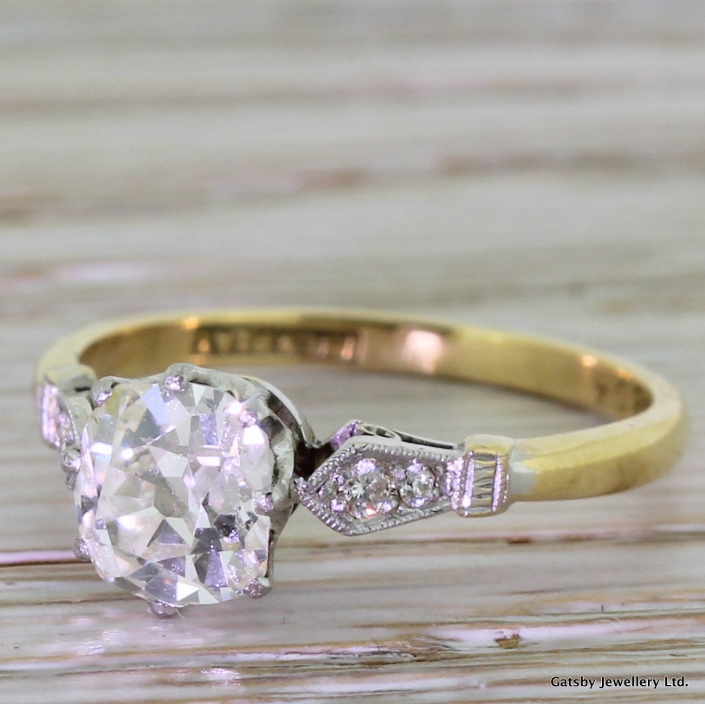 Art Deco 1.07 Carat Old Mine Cut Diamond Engagement Ring, circa 1920
