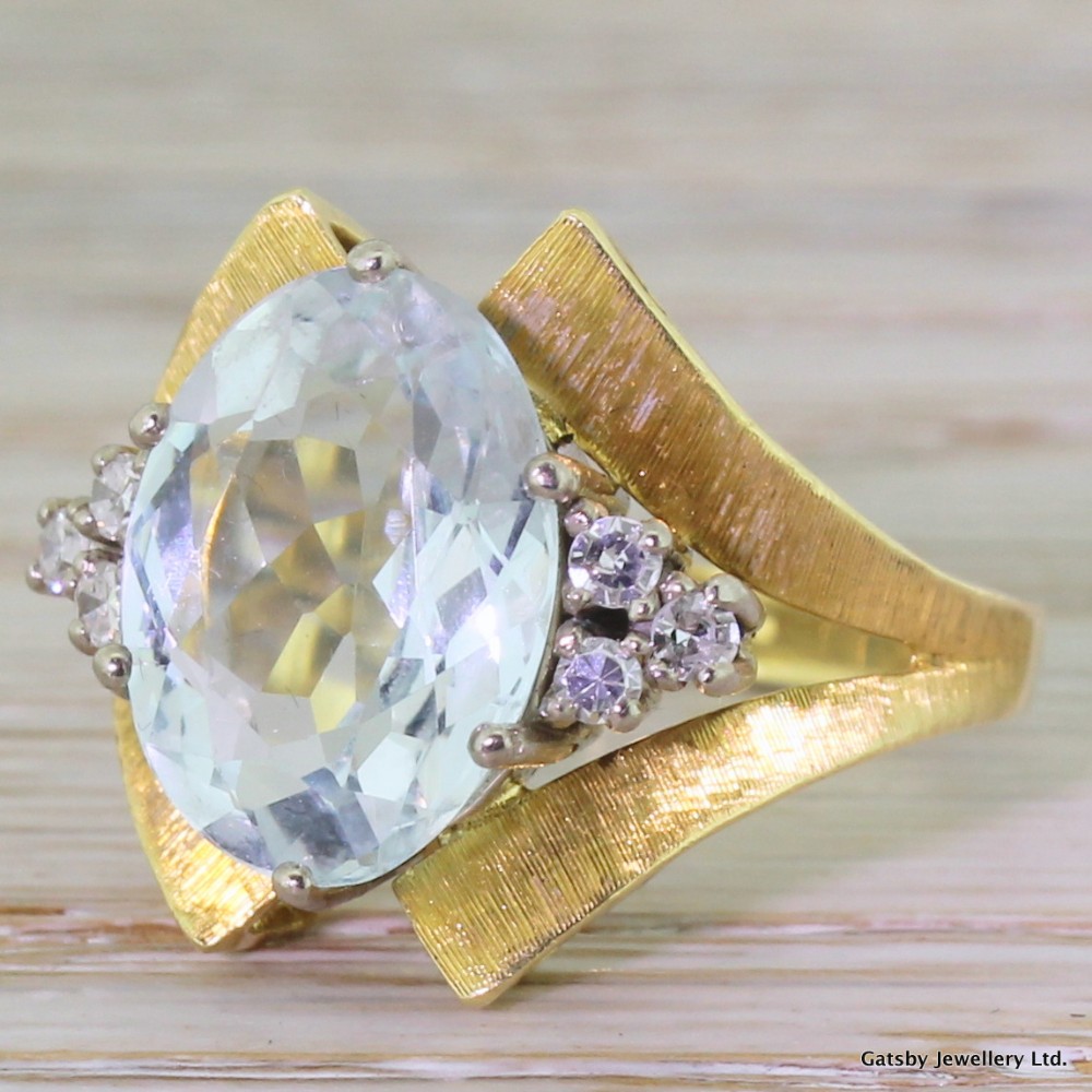 Retro 6.00 Carat Aquamarine & Diamond Cocktail Ring, circa 1950
