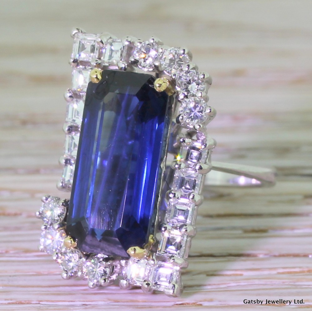 Mid Century 5.96 Carat Sapphire & 1.36 Carat Diamond Ring, French, circa 1950
