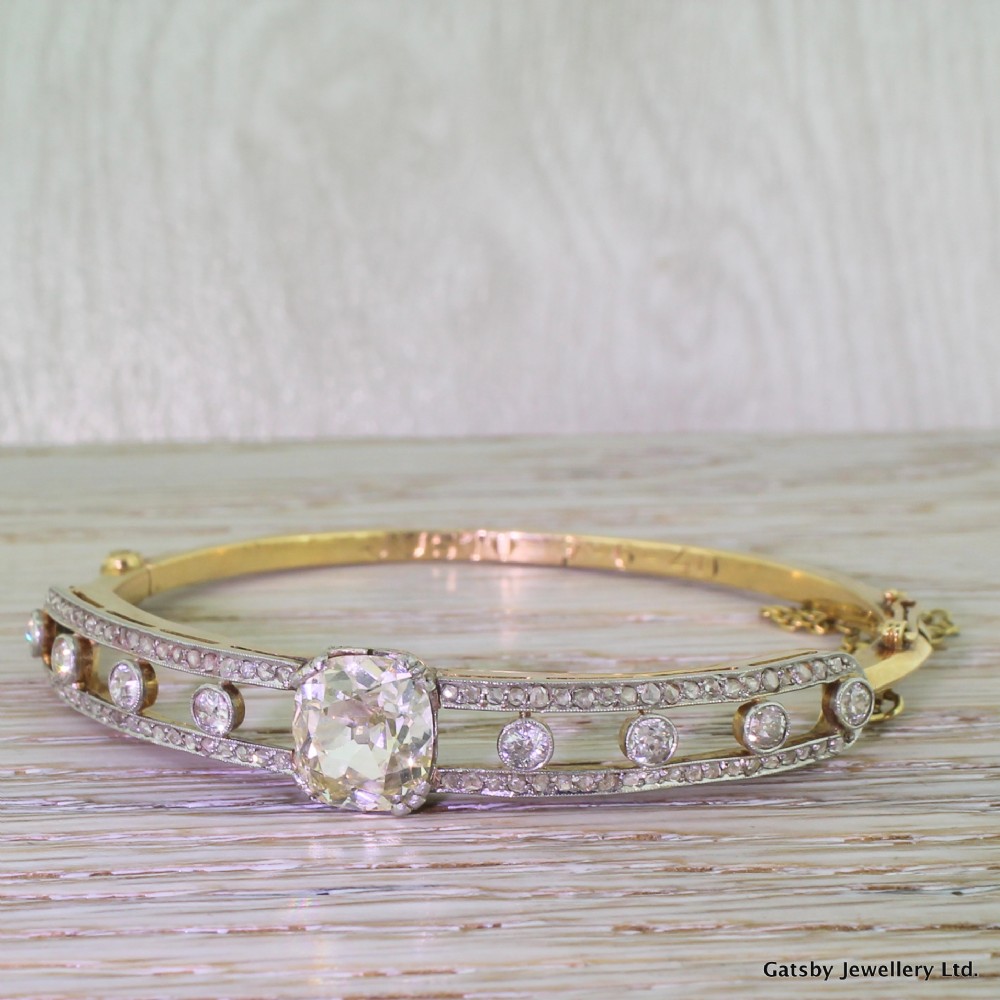 Art Deco 5.07 Carat Old Cut Diamond Hinged Bangle, dated 1940
