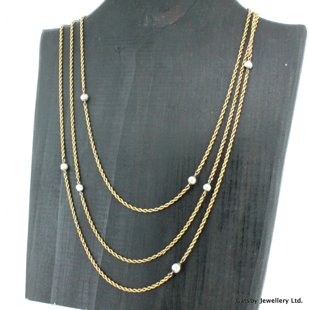Georgian Longuard Chain with Natural Pearls, circa 1820
