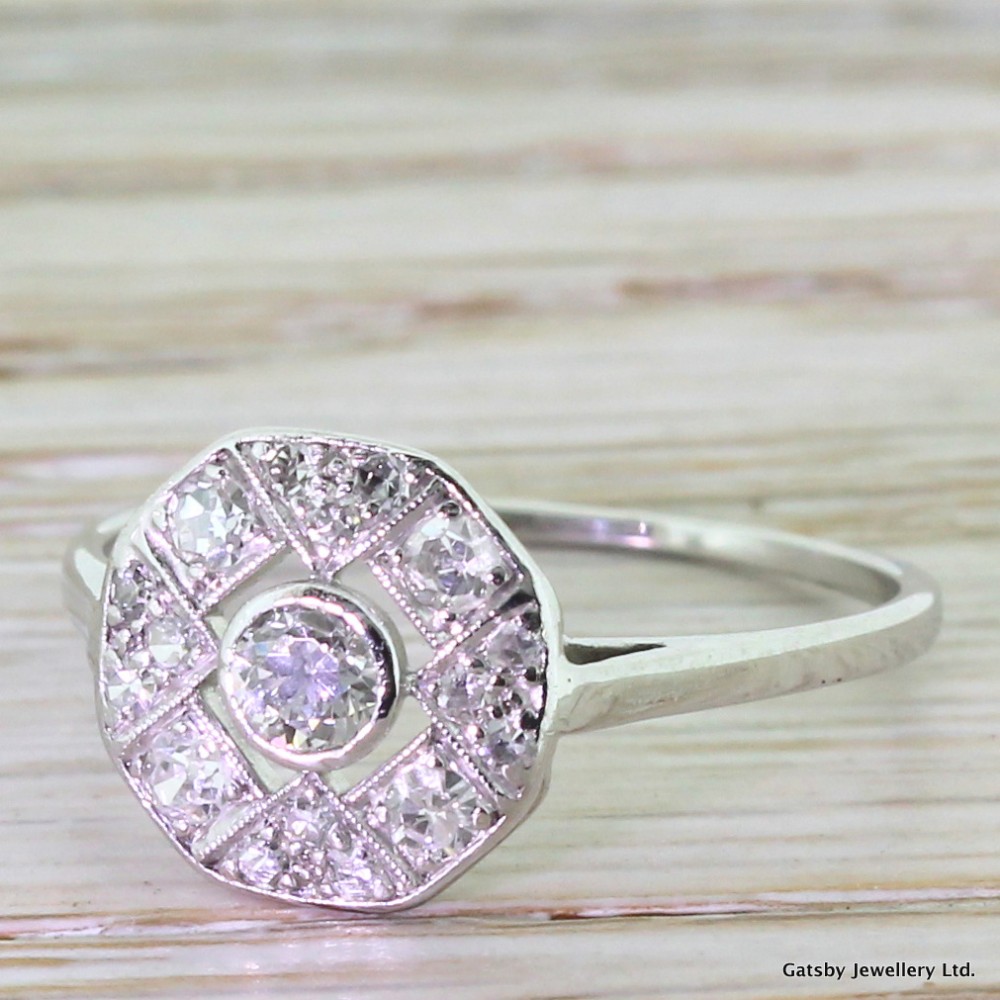Art Deco 0.52 Carat Diamond Octagonal Cluster Ring, circa 1940
