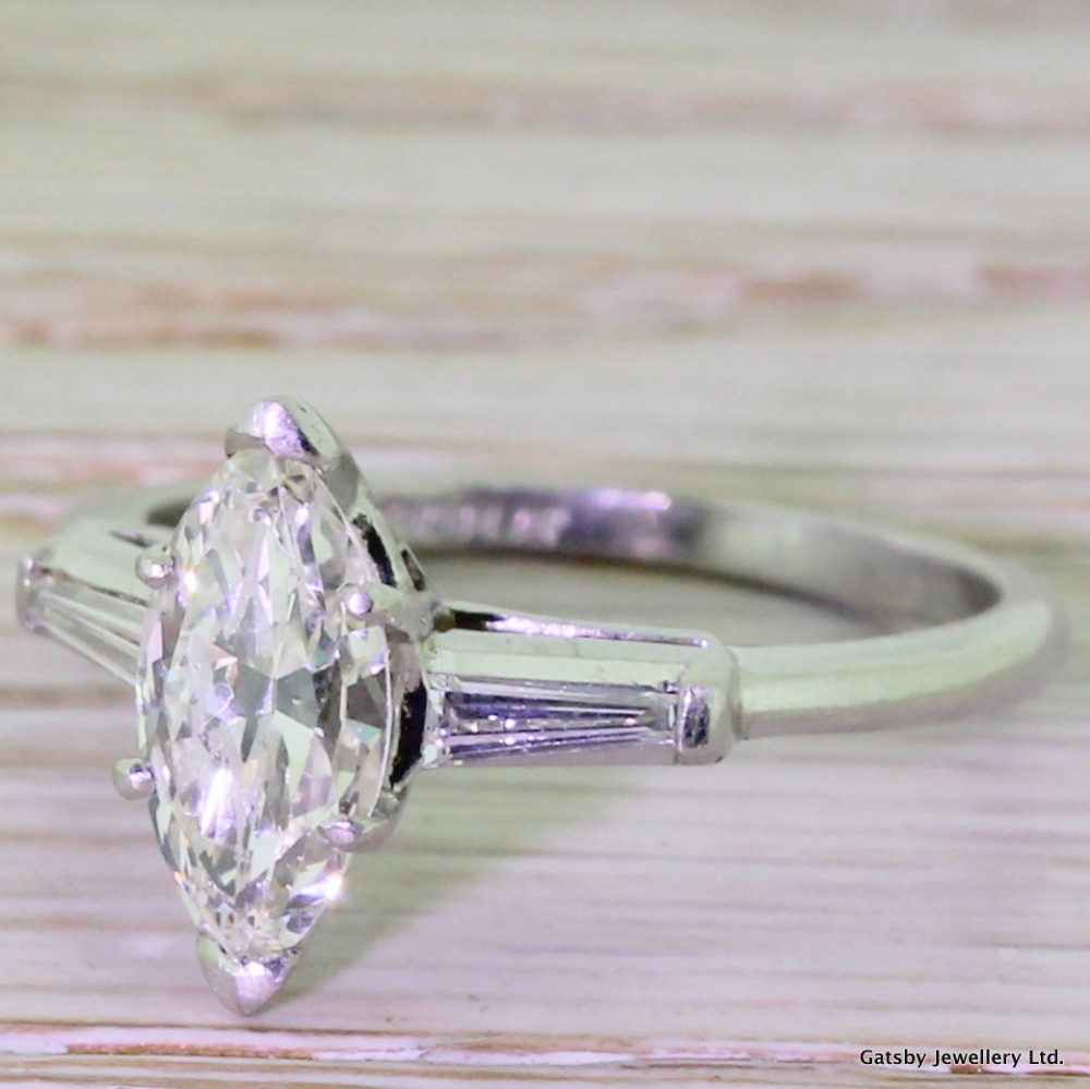 Art Deco 1.00 Carat Marquise Cut Diamond Engagement Ring, circa 1940
