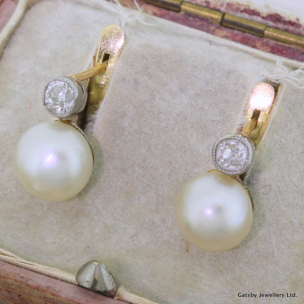 Victorian Natural Pearl & Old Cut Diamond Earrings, circa 1900
