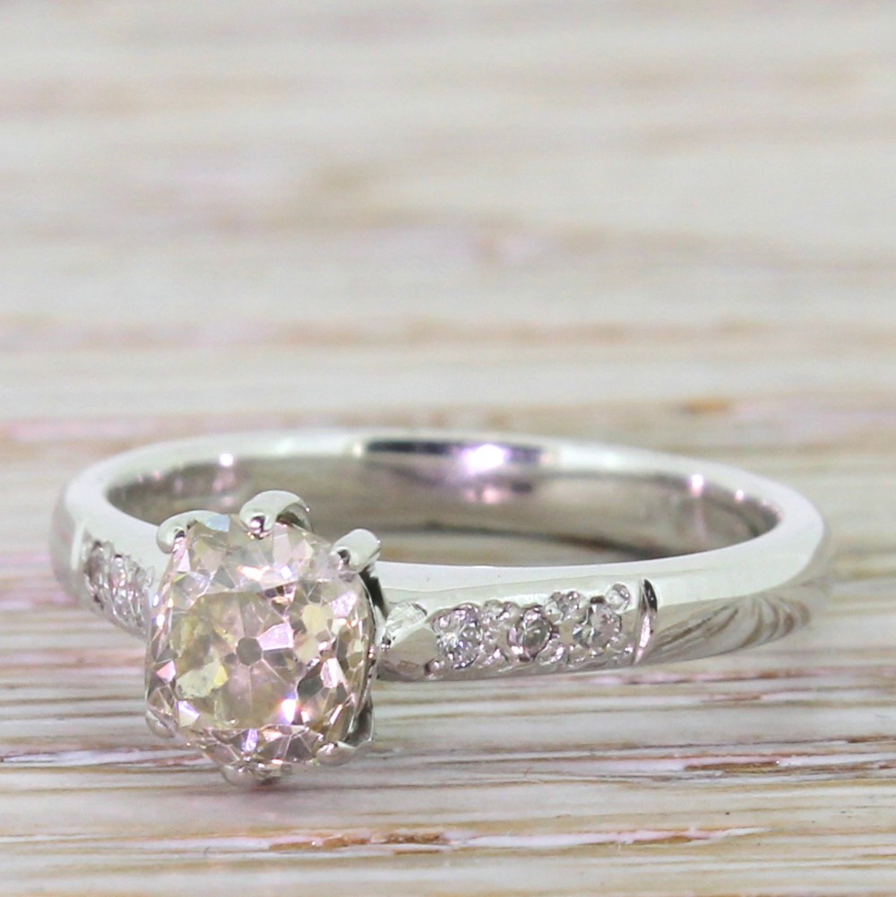Art Deco 1.05 Carat Old Cushion Cut Diamond Engagement Ring, circa 1935
