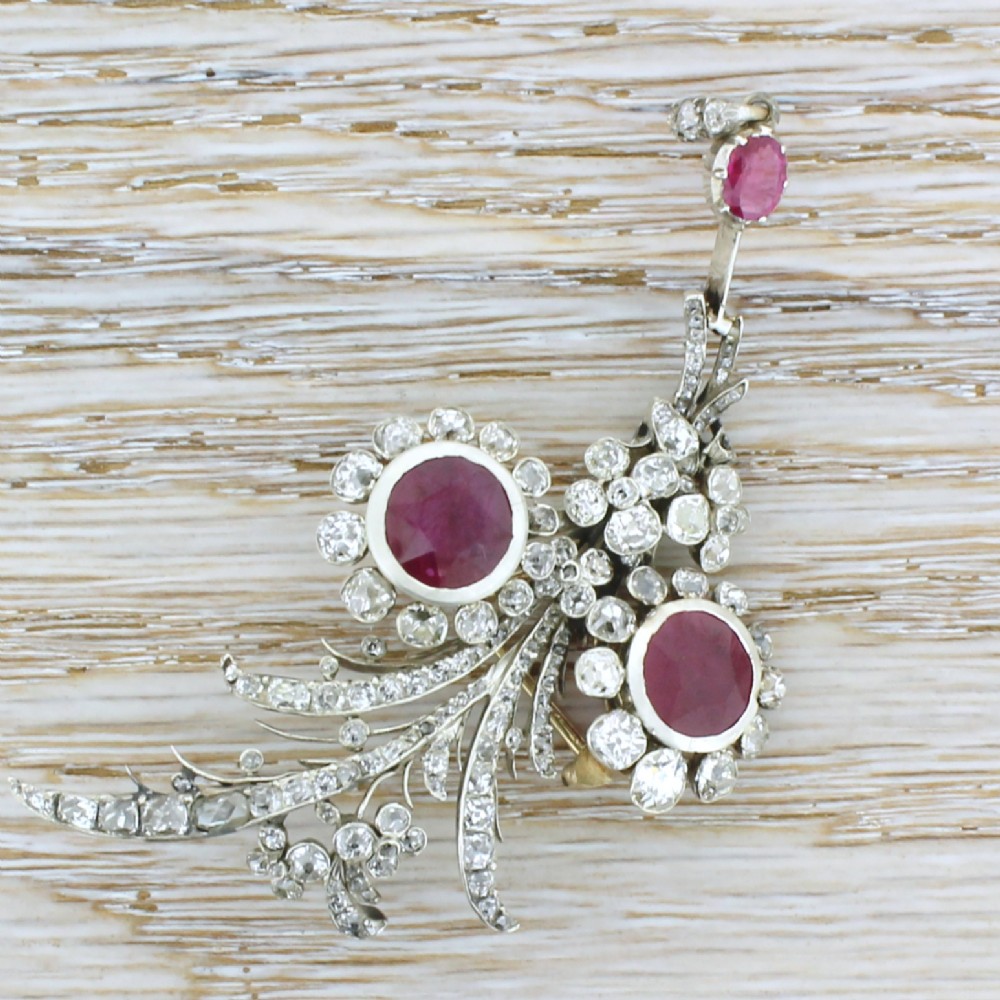 Victorian Ruby & Old Cut Diamond Pendant / Brooch, circa 1850
