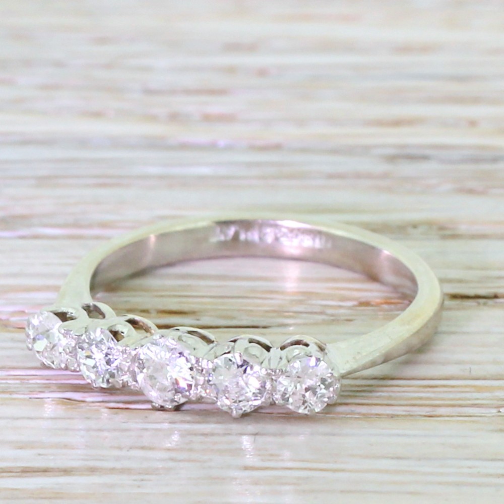 Art Deco 0.85 Carat Old Cut Diamond Five Stone Ring, circa 1930
