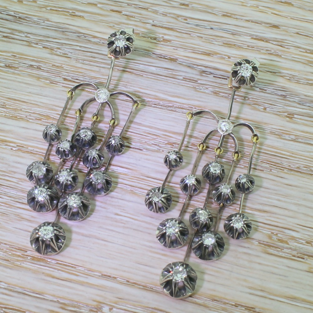 Victorian 2.70 Carat Diamond & Silver Chandelier Earrings, circa 1880
