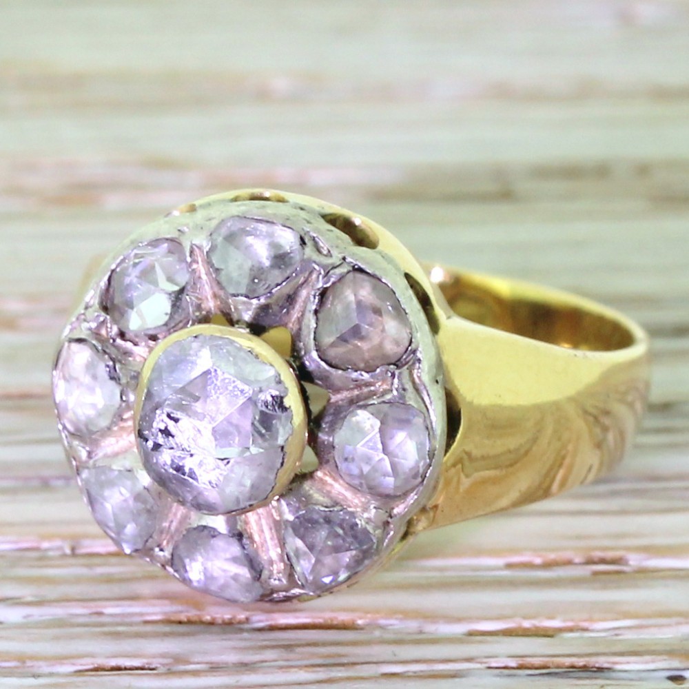 Victorian 1.00 Carat Rose Cut Diamond Cluster Ring, Chester, 1898
