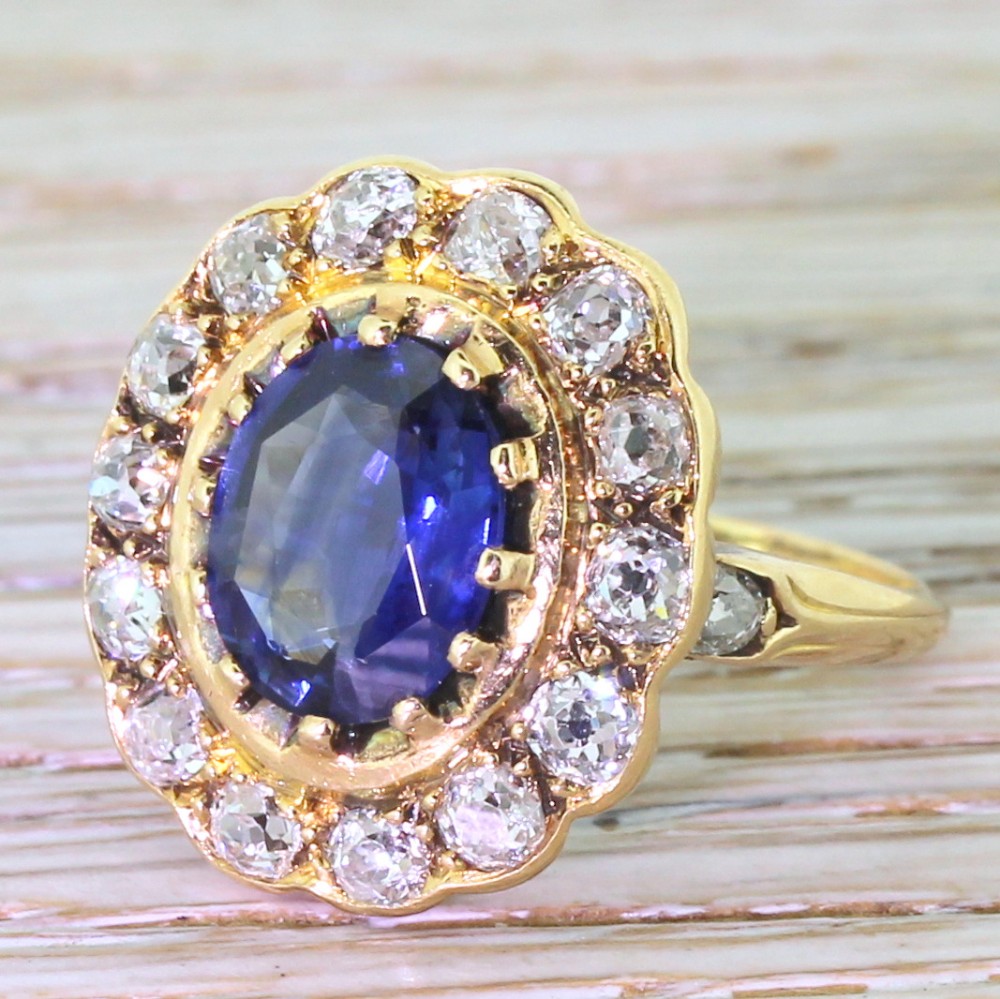 Victorian 2.00 Carat Sapphire & Old Cut Diamond Cluster Ring, circa 1890
