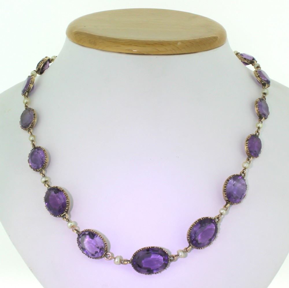 Victorian Amethyst & Pearl Riviere Necklace, circa 1880

