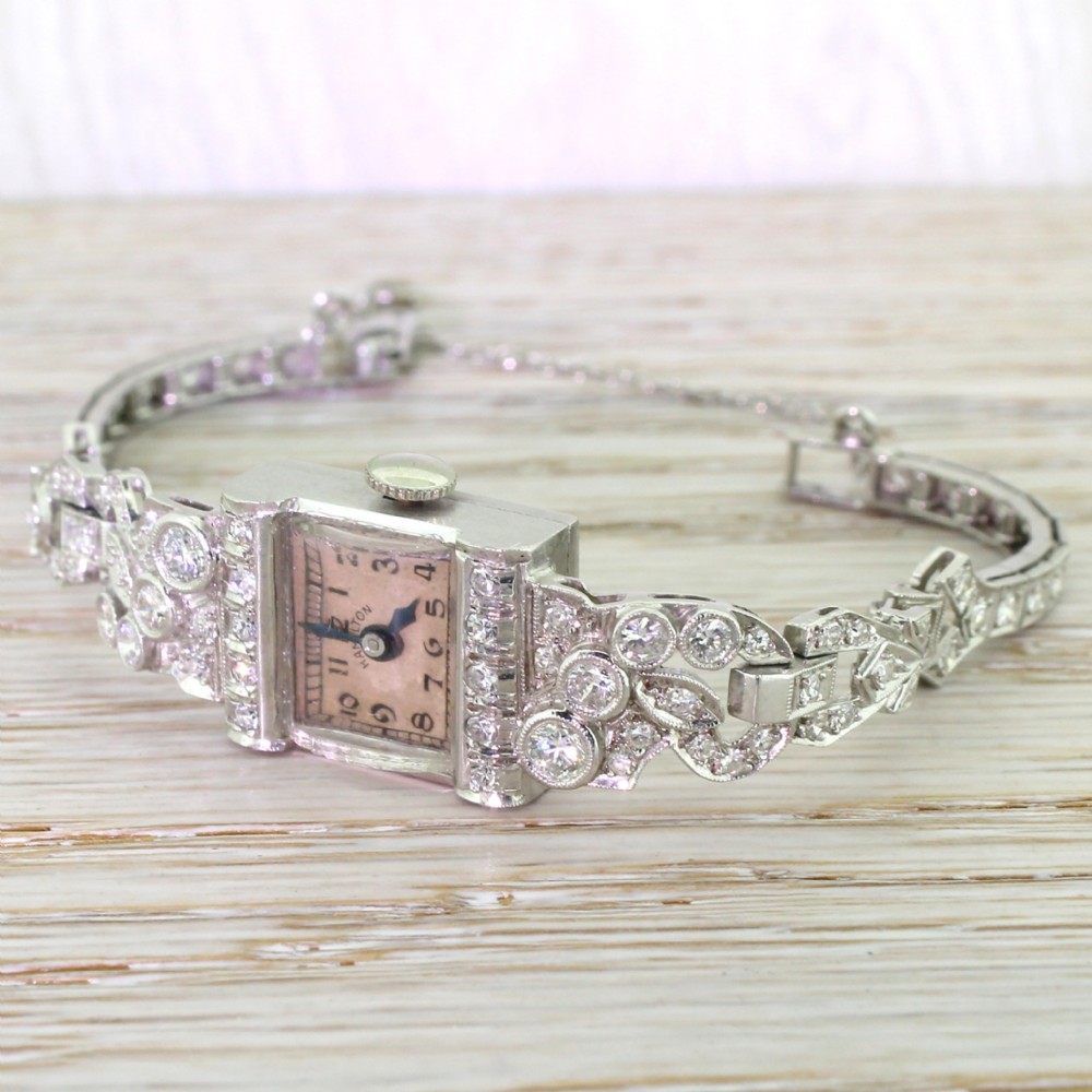 HAMILTON 1.92 Carat Diamond & Platinum Cocktail Watch, circa 1950
