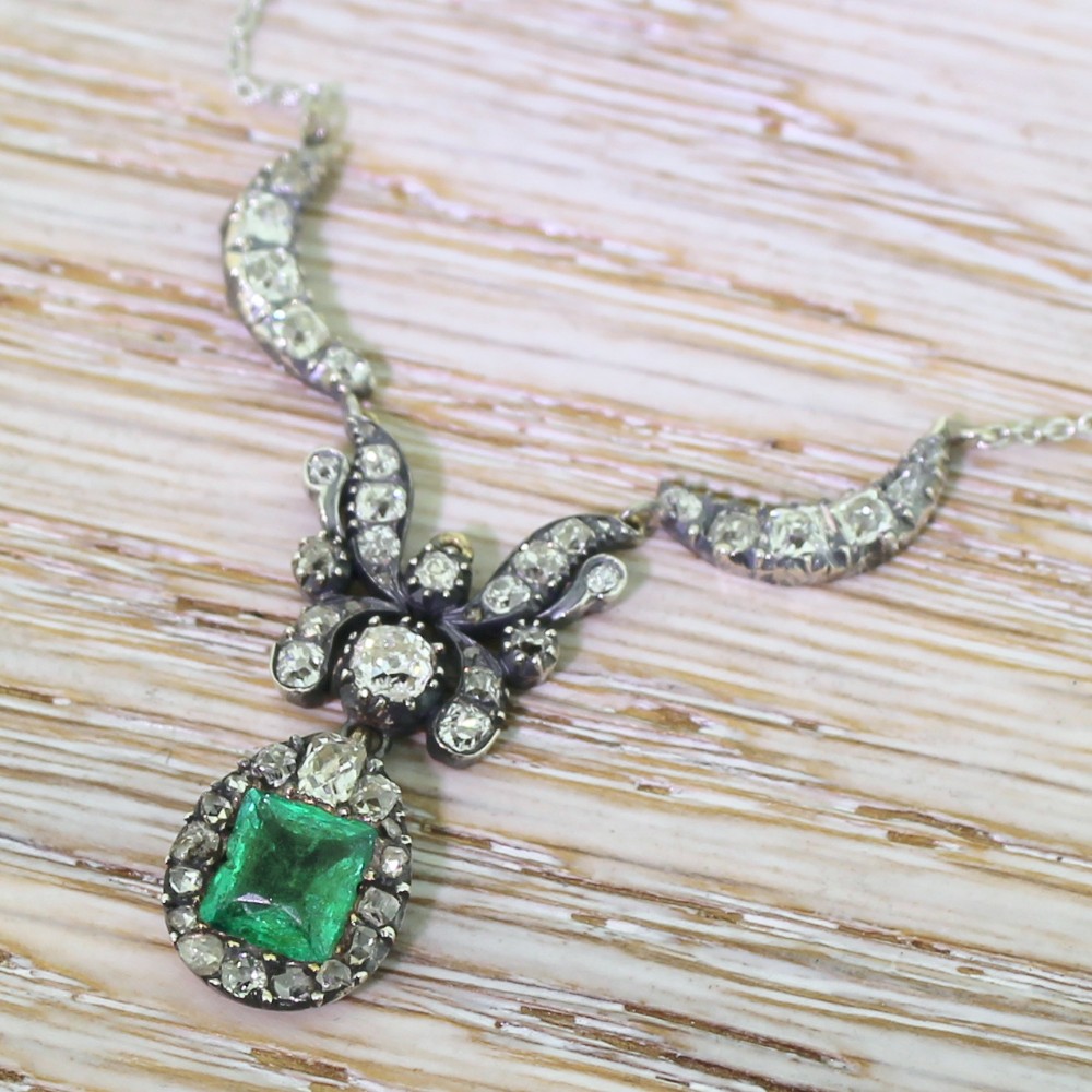 Victorian Emerald & Old Cut Diamond Necklace, circa 1900
