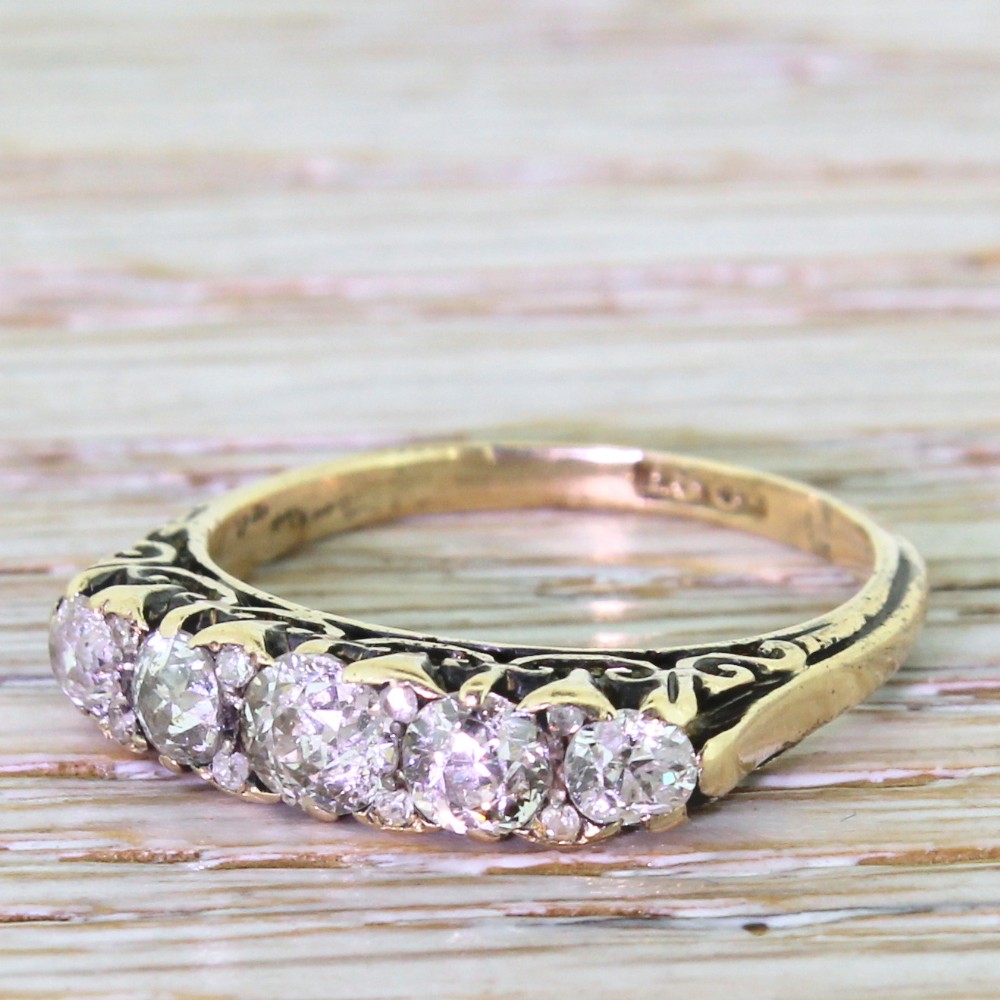Victorian 1.00 Carat Old Cut Diamond Five Stone Ring, circa 1880
