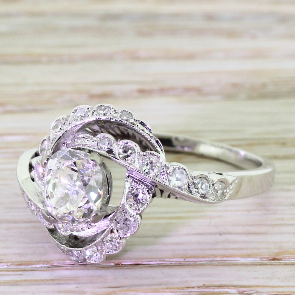 Art Deco 1.21 Carat Old Cut Diamond “Swirl” Engagement Ring, circa 1940
