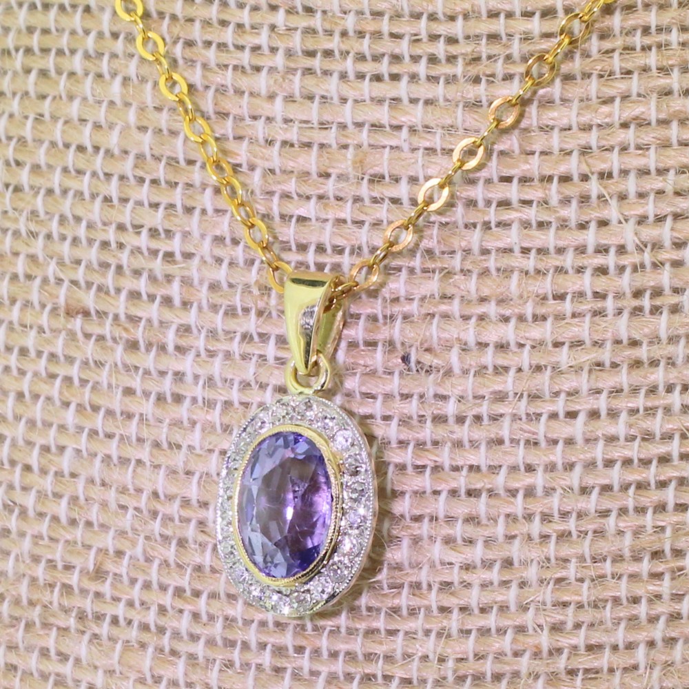 Edwardian 2.00 Carat Purple Sapphire & Old Cut Diamond Pendant, circa 1910
