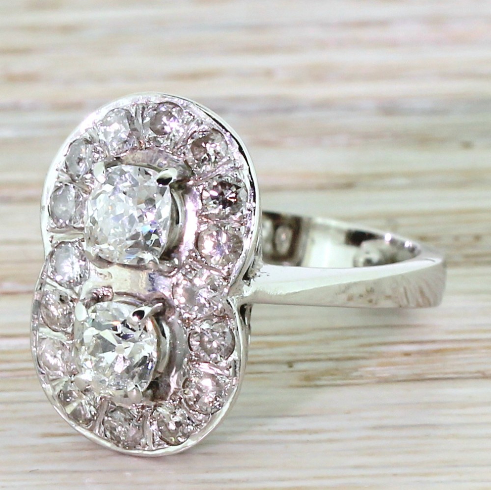 Retro 2.08 Carat Old Cut Diamond Double Cluster Ring, circa 1945
