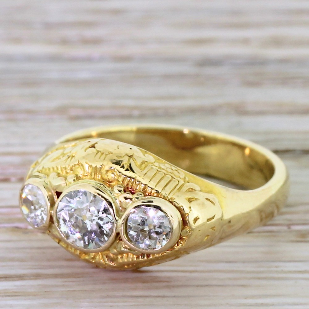 Mid Century 0.75 Carat Old Cut Diamond Trilogy Ring, circa 1950
