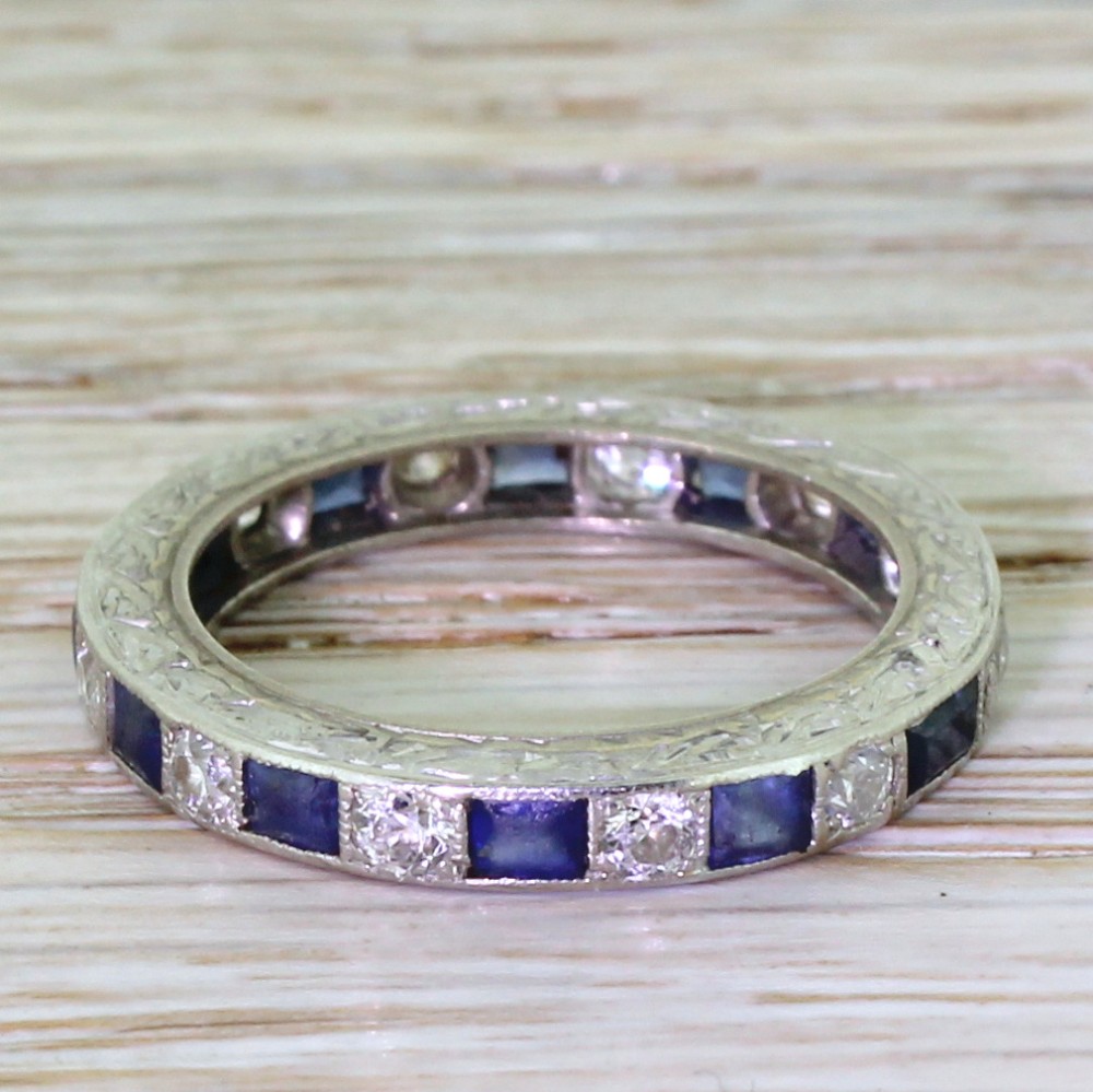 Art Deco Old European Cut Diamond & Sapphire Full Eternity Ring, circa 1940

