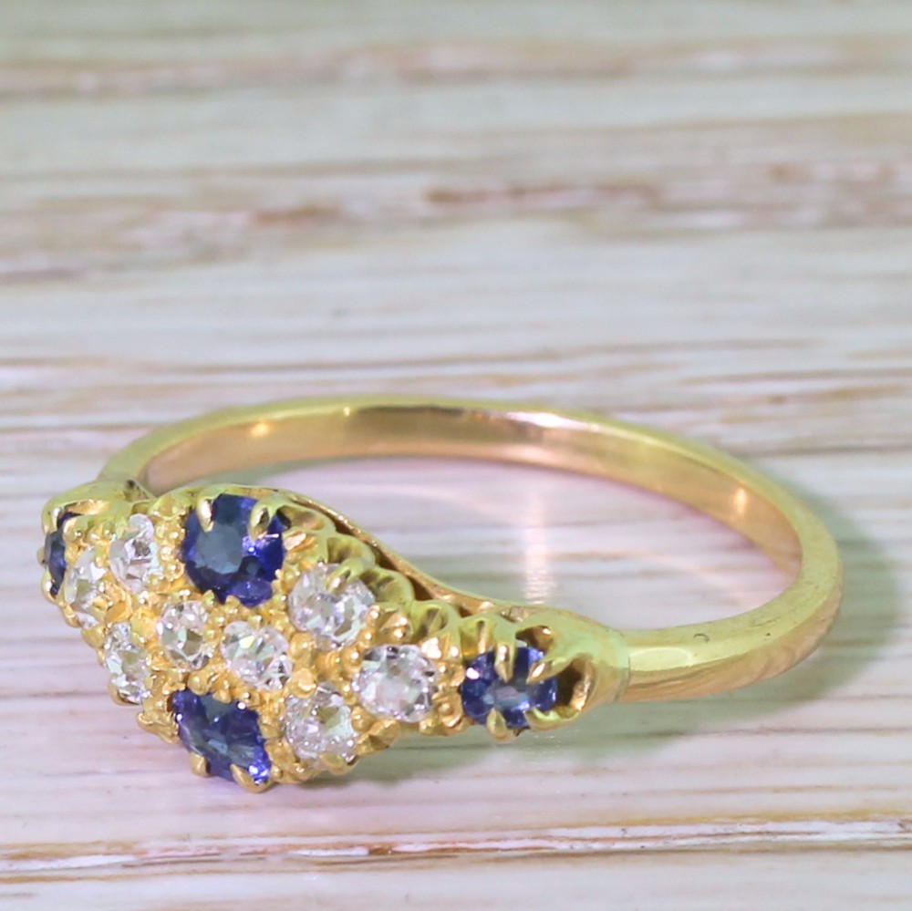 Edwardian Old Cut Diamond & Sapphire Cluster Ring, circa 1905
