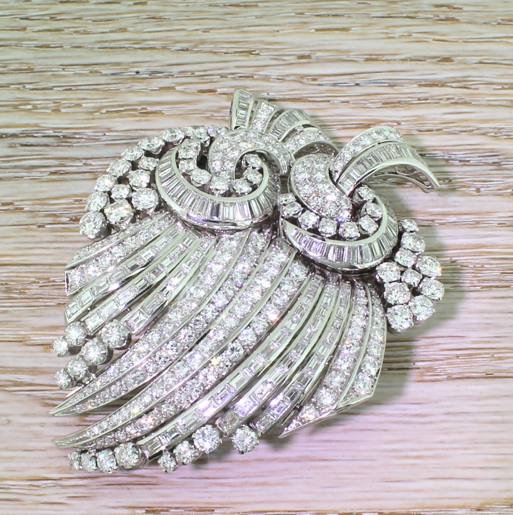 Art Deco 19.00 Carat Brilliant & Baguette Cut Diamond Double Brooch, circa 1940

