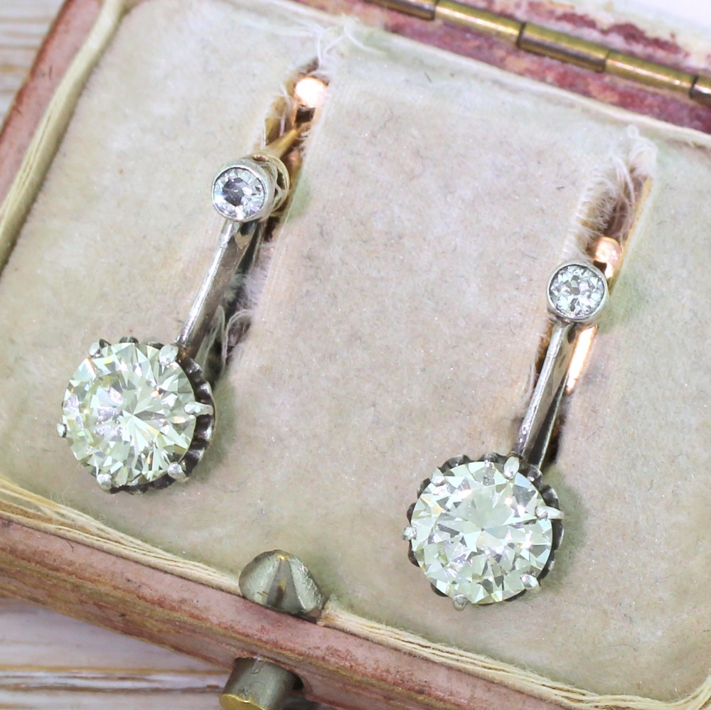 Edwardian 3.21 Carat Old European Cut Diamond Earrings, circa 1905
