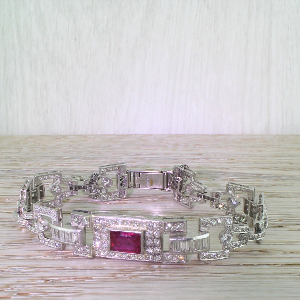 Art Deco 10.00 Carat Diamond & 2.00 Carat Ruby Bracelet, circa 1940
