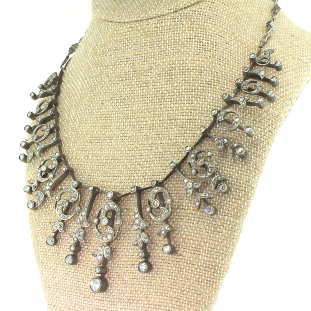 Victorian 3.50 Carat Rose Cut Diamond & Ruby Necklace, circa 1850
