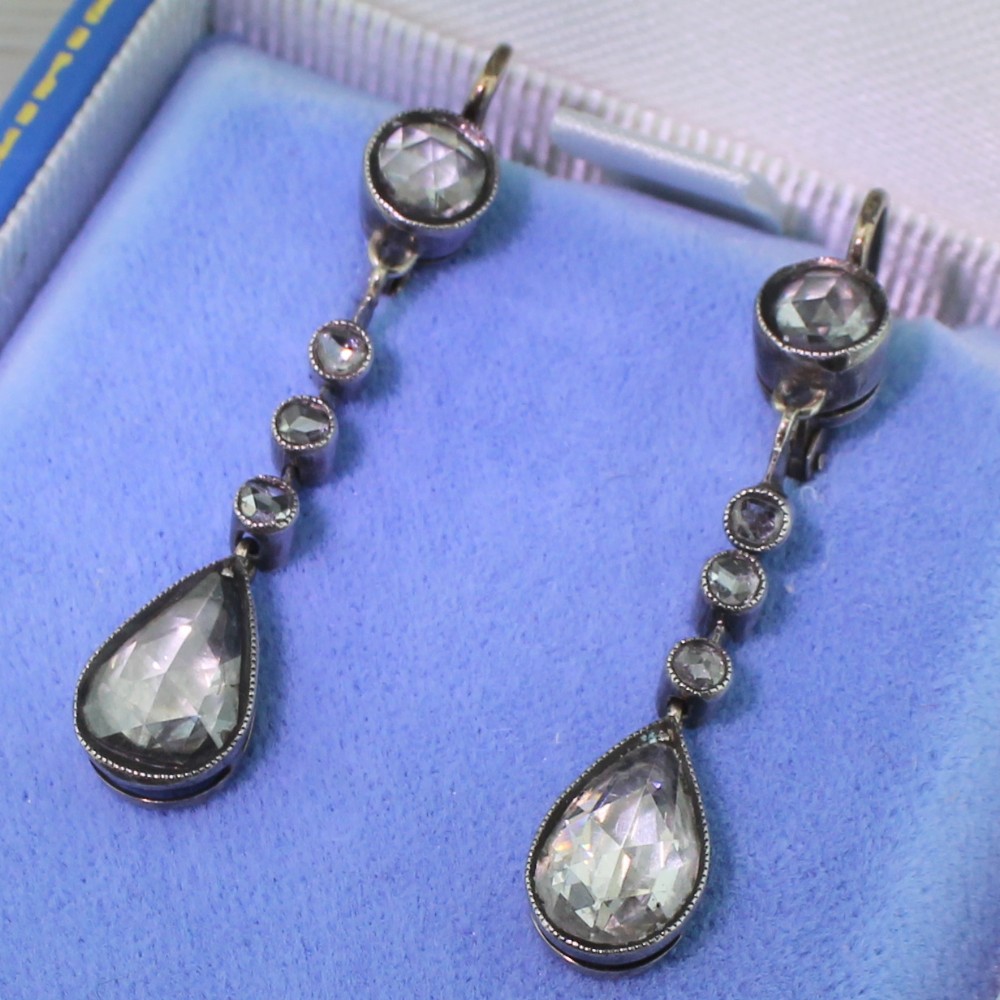 Early Victorian 2.20 Carat Rose Cut Diamond Pear Drop Earrings, circa 1850
