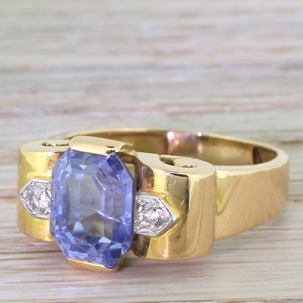 Retro 4.50 Carat Natural Emerald Cut Natural Sapphire Ring, circa 1945
