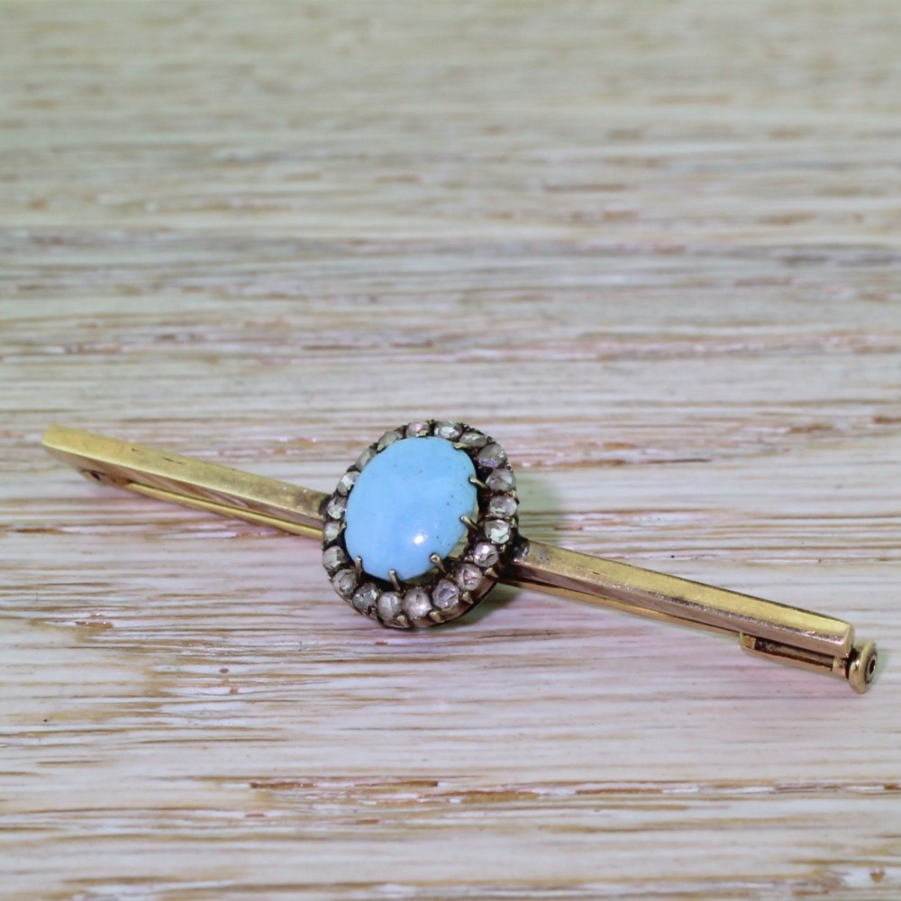 Victorian Turquoise & Rose Cut Diamond Bar Brooch, circa 1890
