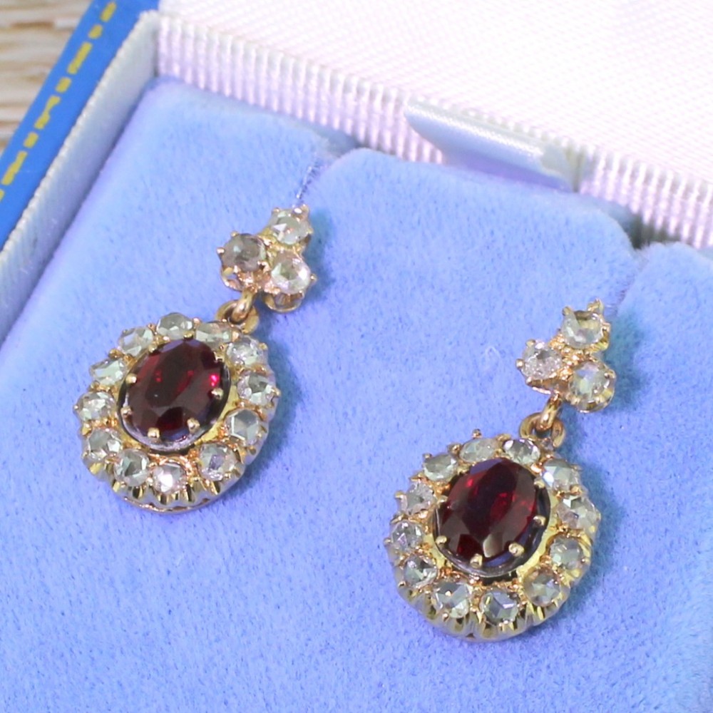 Victorian Ruby & Rose Cut Diamond Cluster Earrings, circa 1900
