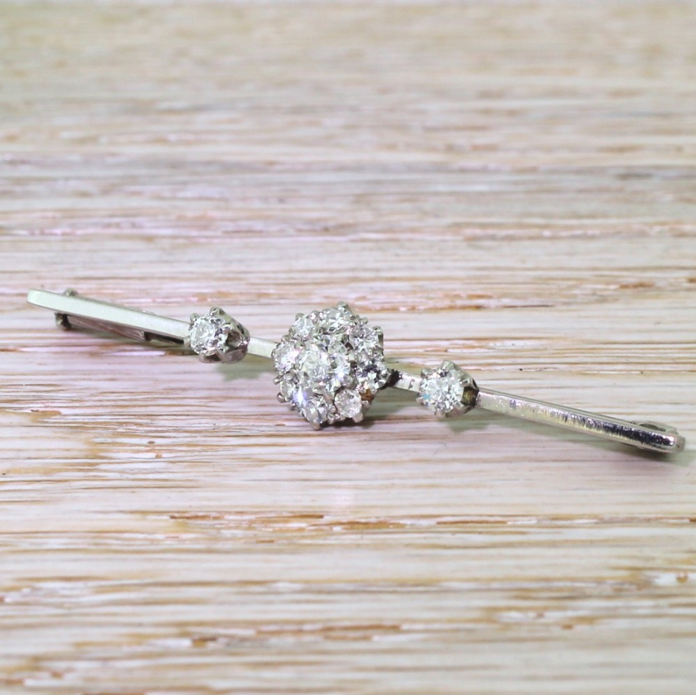 Art Deco 0.70 Carat Old Cut Diamond Cluster Pin Brooch, circa 1935
