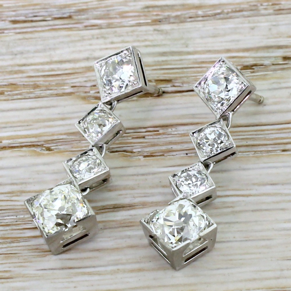 Art Deco 4.71 Carat Old Cut Diamond Drop Earrings, circa 1935

