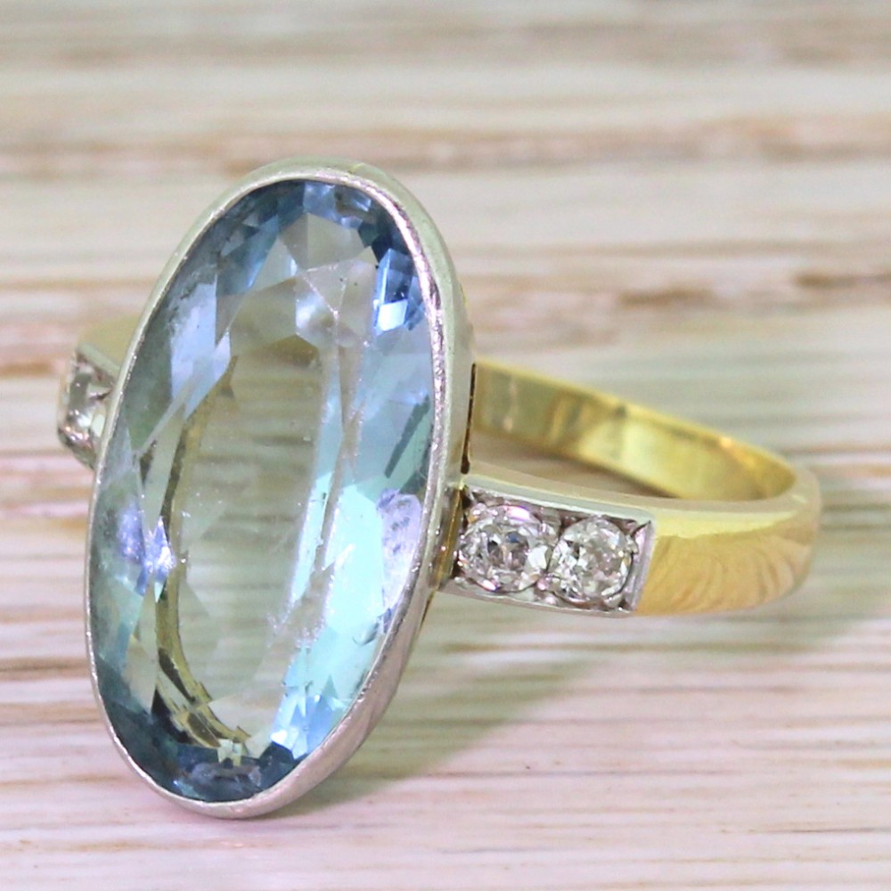 Art Deco 6.50 Carat Oval Cut Aquamarine Solitaire Ring, circa 1935
