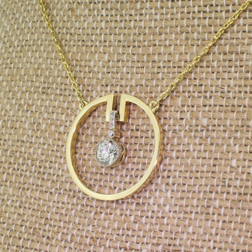 Art Deco 0.70 Carat Old European Cut Diamond “Circle” Pendant, circa 1920
