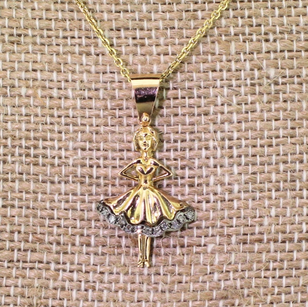 Mid Century Ballerina Pendant with Diamond Tutu, circa 1950

