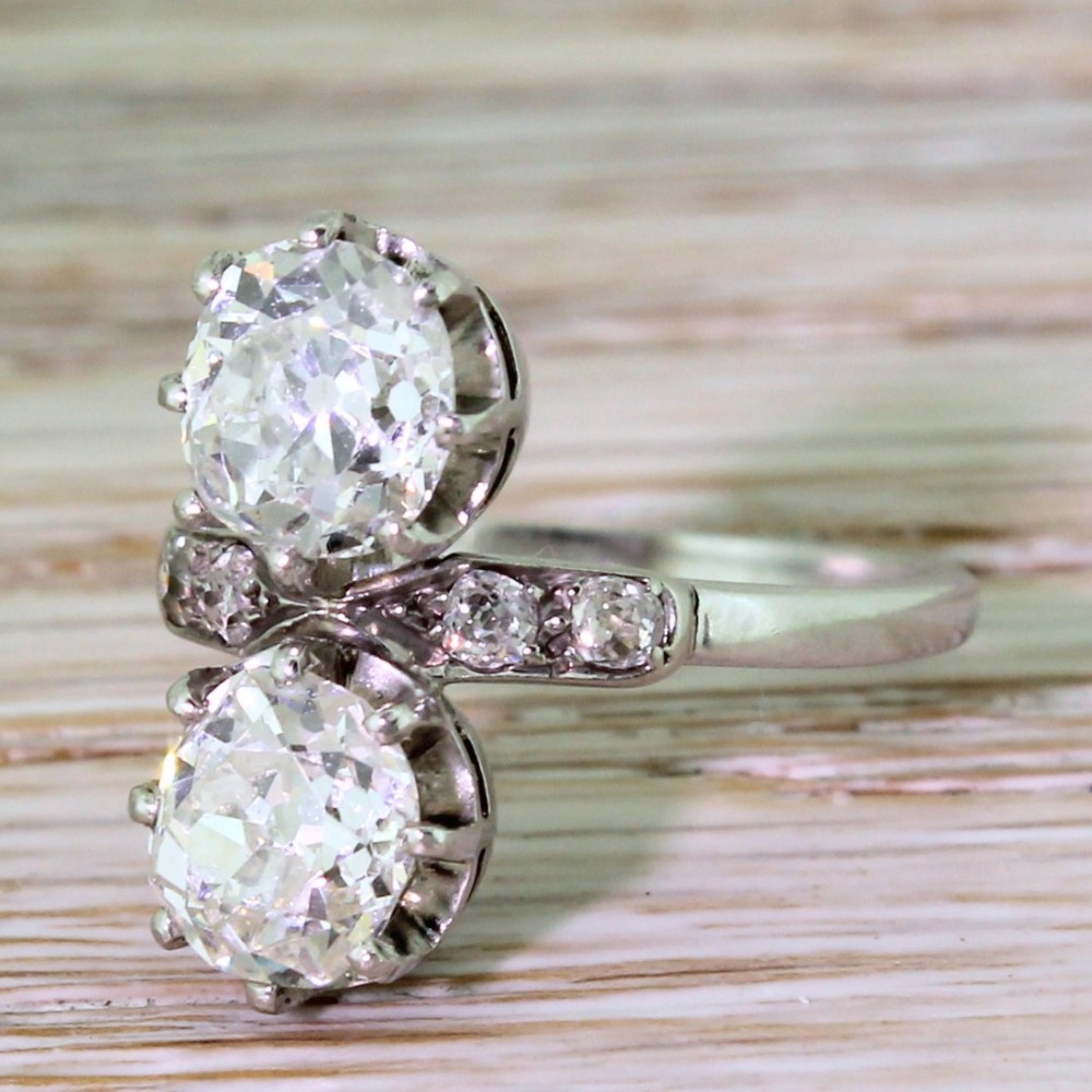 Art Deco 2.24 Carat Old Cut Diamond Two Stone Ring, circa 1920
