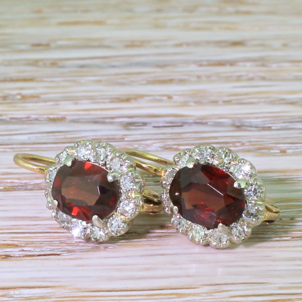 Art Deco 2.20 Carat Natural Unheated Ruby & Diamond Cluster Earrings, circa 1935
