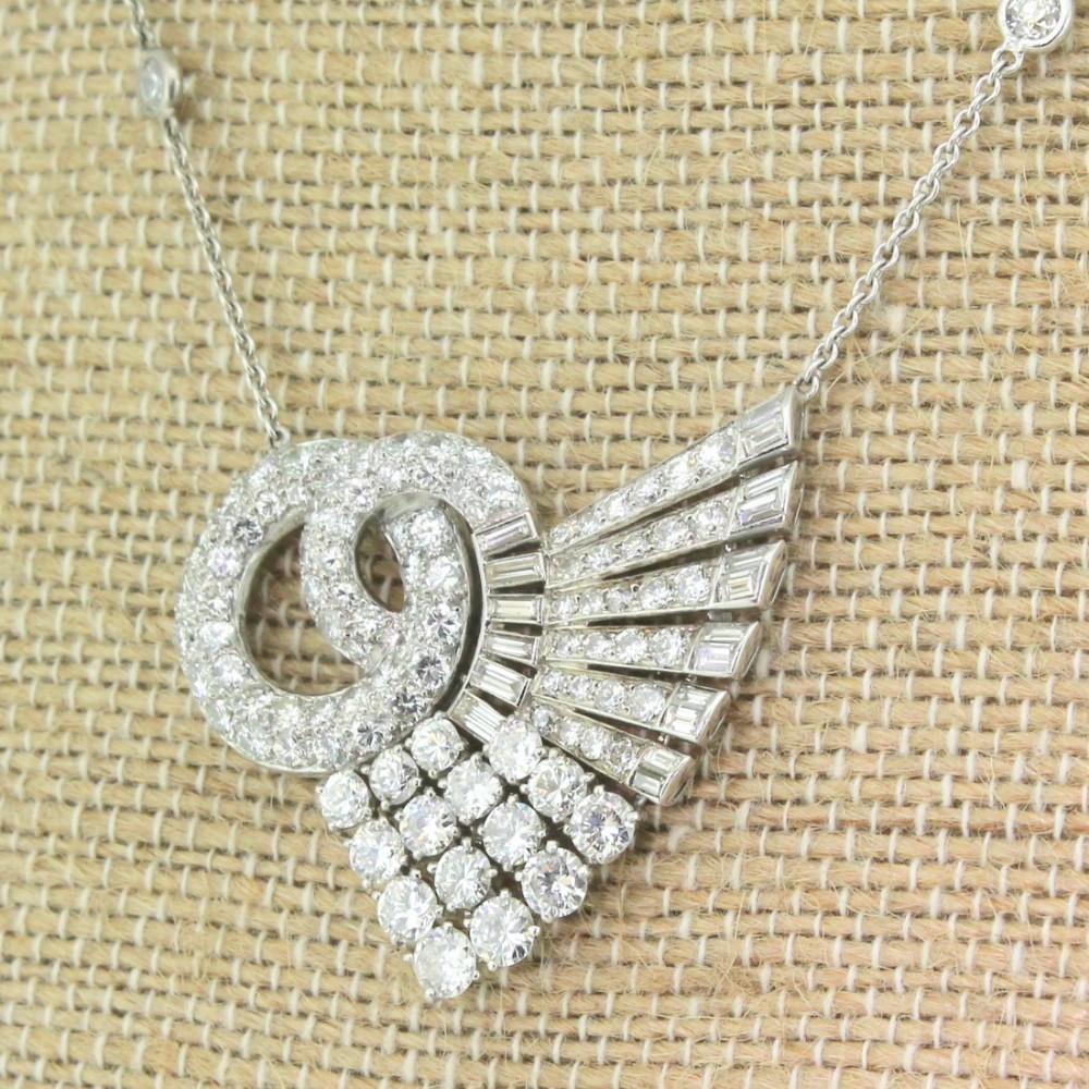 Art Deco 6.30 Carat Transitional Cut & Baguette Cut Diamond Pendant, circa 1940
