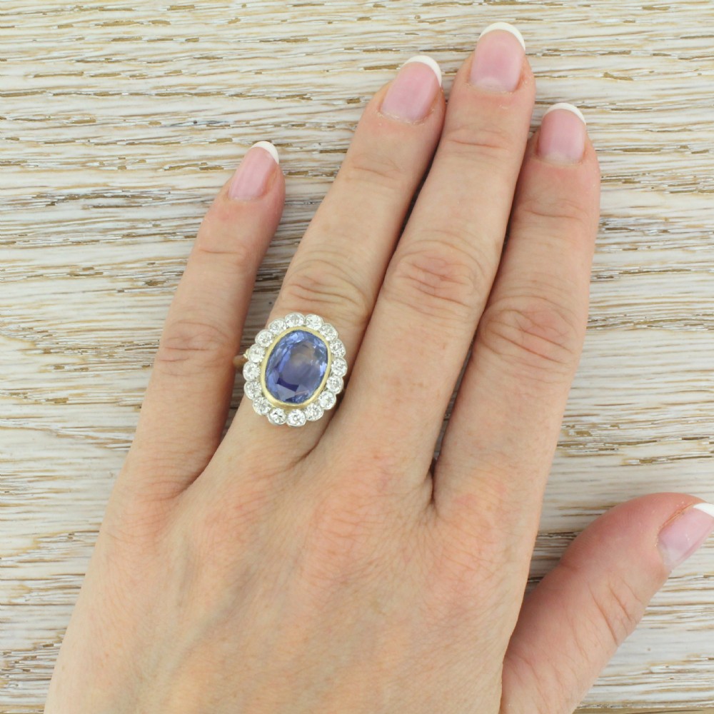 Art Deco 8.51 Carat Natural Ceylon Sapphire & Diamond Ring, circa 1935
 View V