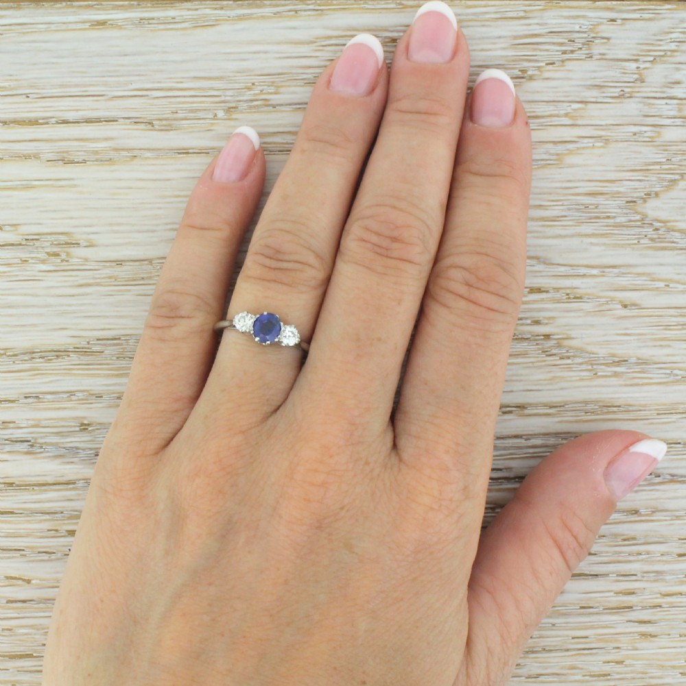 Art Deco Sapphire & Old Cut Diamond Trilogy Ring, circa 1930
 View V