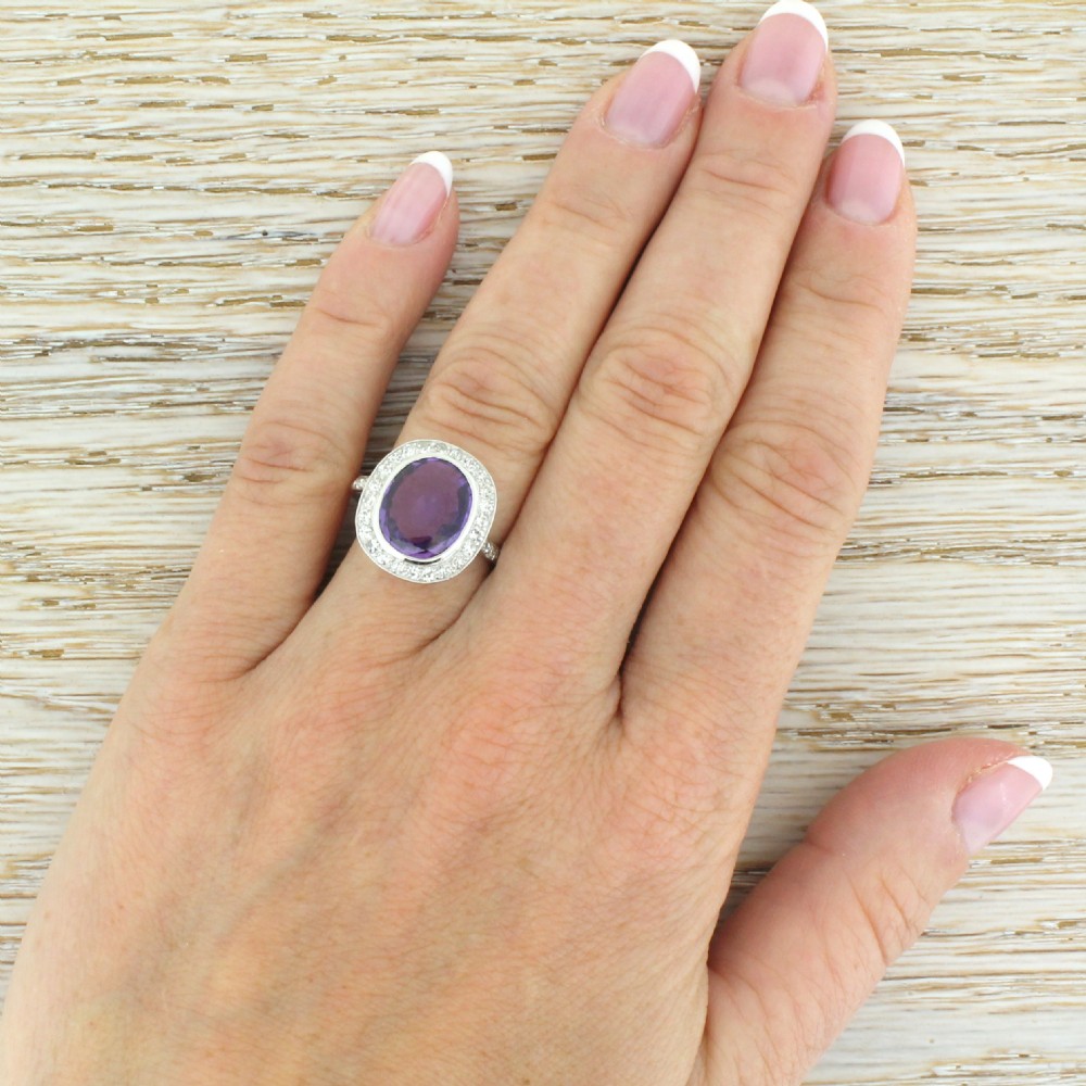 Retro 3.50 Carat Natural Purple Sapphire & Diamond Ring, 1950
 View V