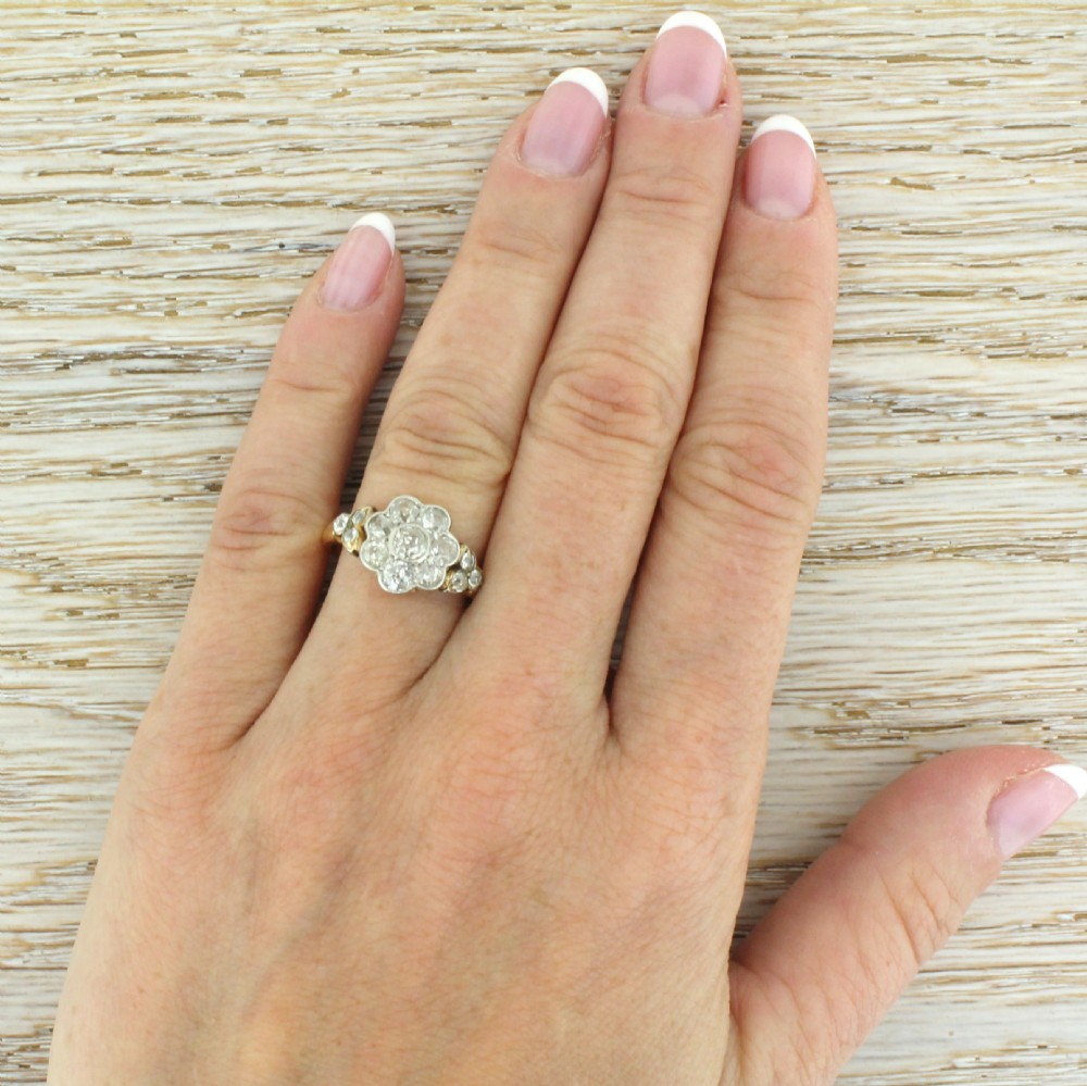 Edwardian 1.10 Carat Old Cut Diamond Cluster Ring, circa 1910
 View V